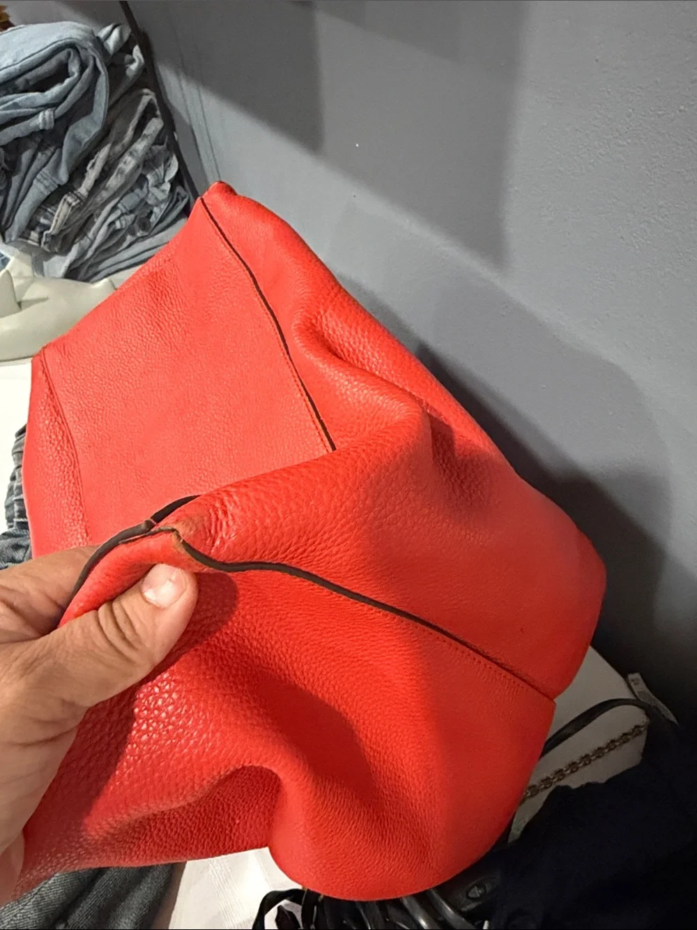 Tory Burch Bright Dark Red Pebbled Leather Tote